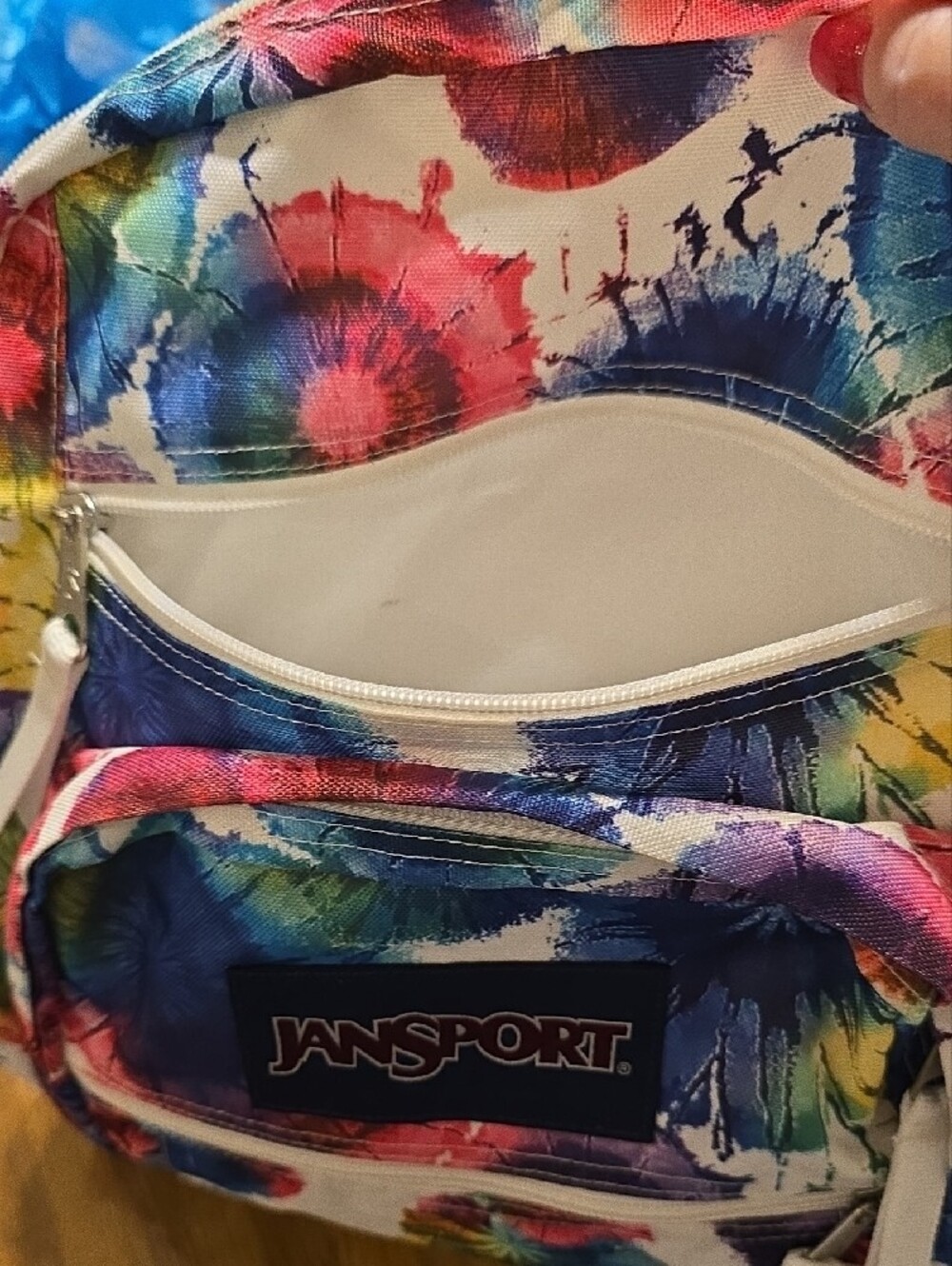 Jansport Large Tie-Dye Backpack in Blue, Pink, Green - Picture 7 of 10